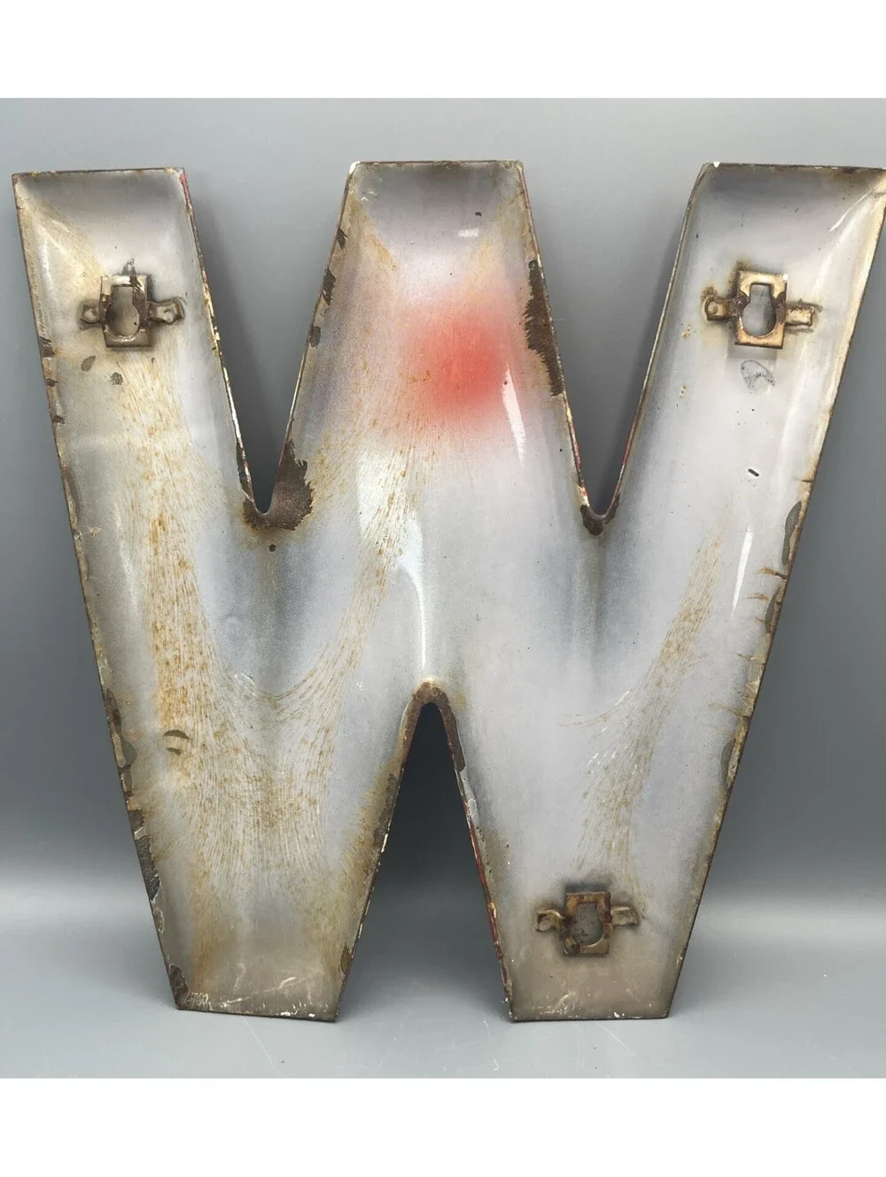 Vintage Porcelain Enamel Metal Sign Letter W Red 12” Gas Station Oil Advertising